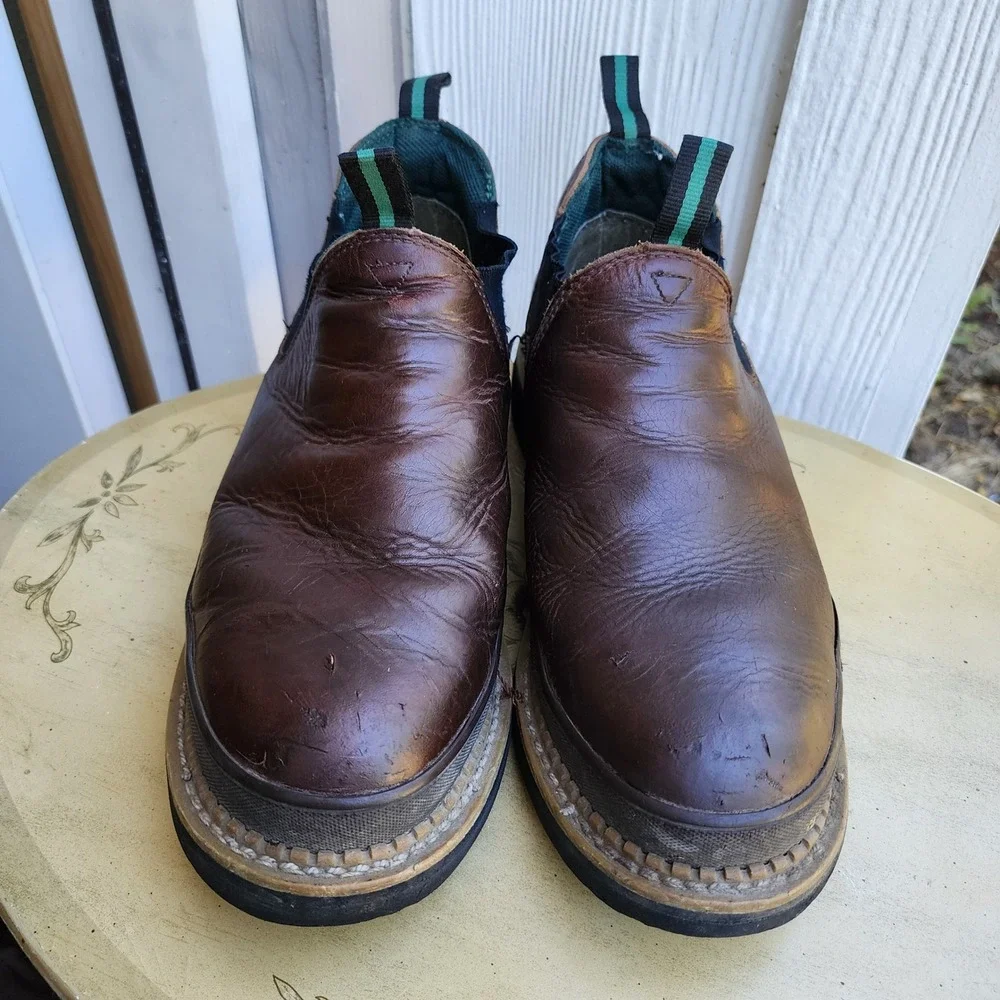 Georgia Romeo Men's US 12 Brown Leather Work Chelsea Boots Utility Blue Collar